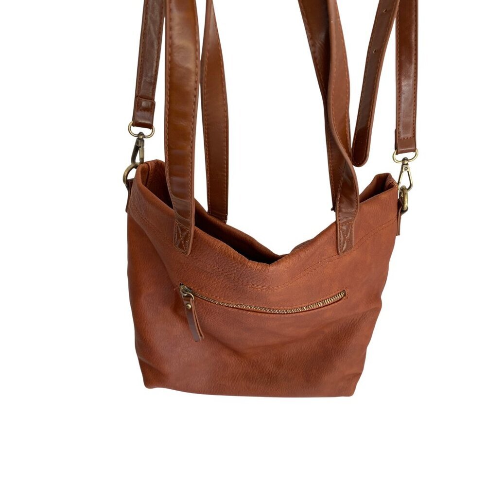 Brown Vegan Leather Crossbody Bag With Adjustable Strap & Exterior Zipper Pocket